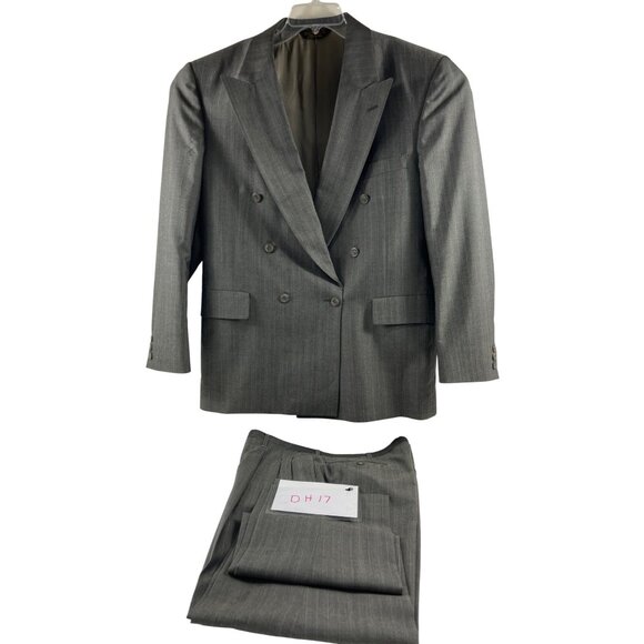 Adams Row Mens Gray Pinstripe Double-Breasted Suit 42R Jacket & 34x32 Pants DH18 - Picture 2 of 16
